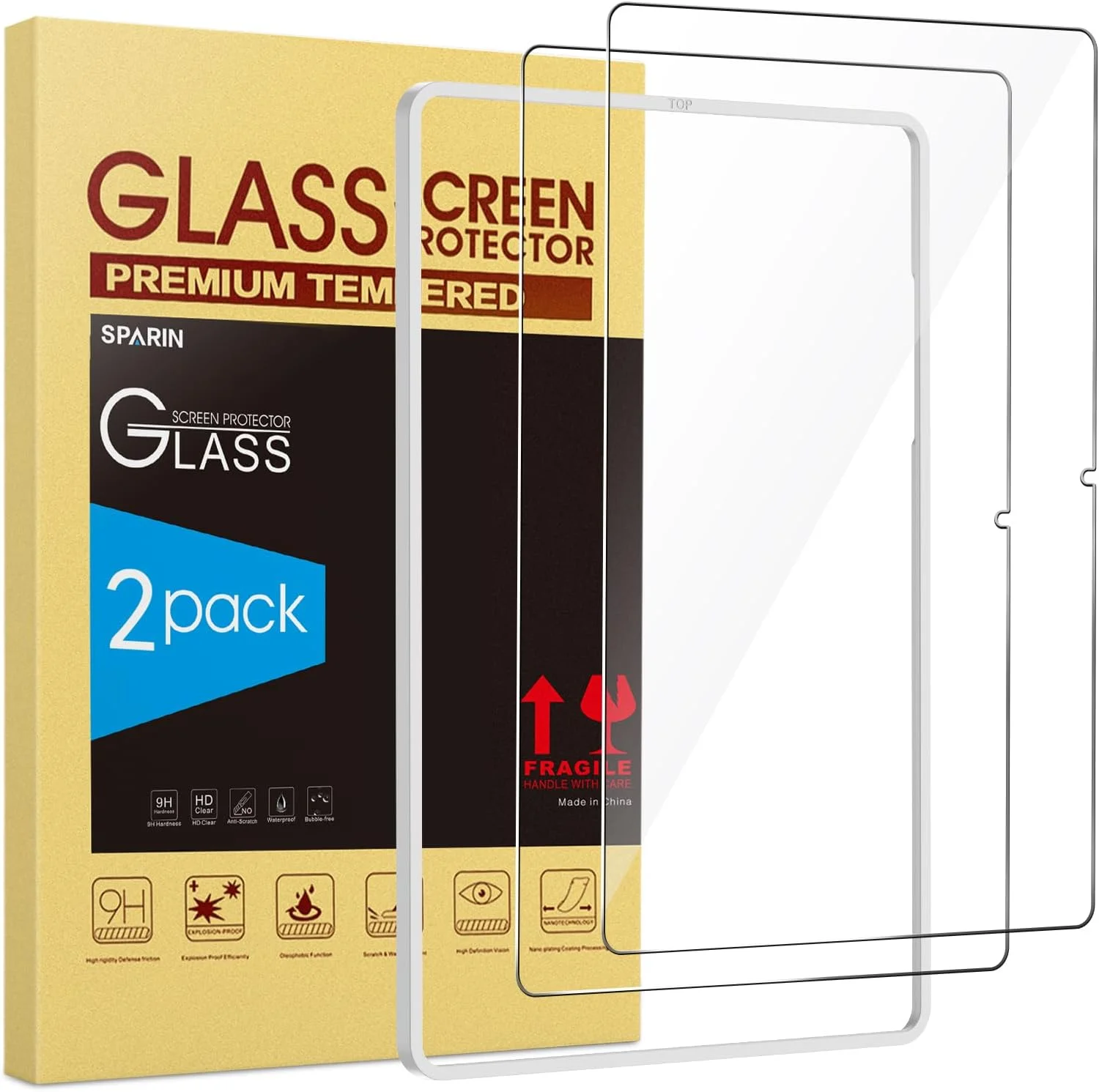 محافظ صفحه نمایش شیشه ای حرارت دیده [2 عددی] SPARIN برای تبلت سامسونگ گلکسی تب S6 با سختی 9H، سازگار با قلم S و بدون ایجاد حباب برای صفحه نمایش 10.5 اینچی