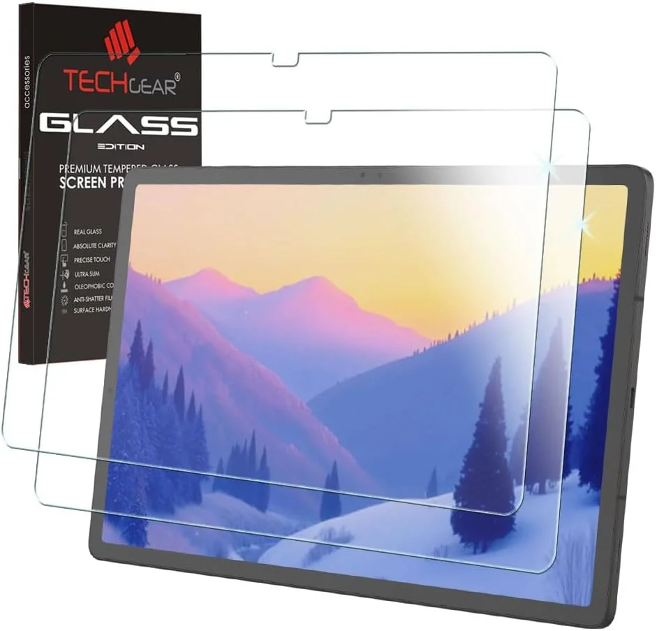 محافظ صفحه نمایش شیشه ای TECHGEAR (دو عددی) برای گلکسی تب S7 پلاس / S7+ 12.4 اینچ (-T970, -T975, -T976)، شیشه حرارت دیده [سختی 9H] [وضوح HD] [بدون حباب] برای سامسونگ گلکسی تب S7 پلاس / S7+