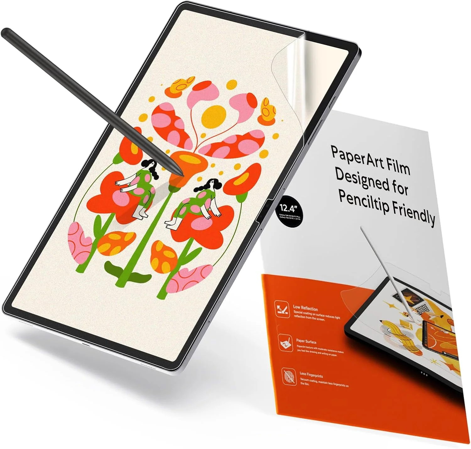 محافظ صفحه نمایش کاغذ مانند KCT، دو عددی، 12.4 اینچی، سازگار با Samsung Galaxy Tab S9 Plus/Tab S8 Plus/Tab S7 Plus/Tab S7 FE 2021، سازگار با قلم S، ضد انعکاس