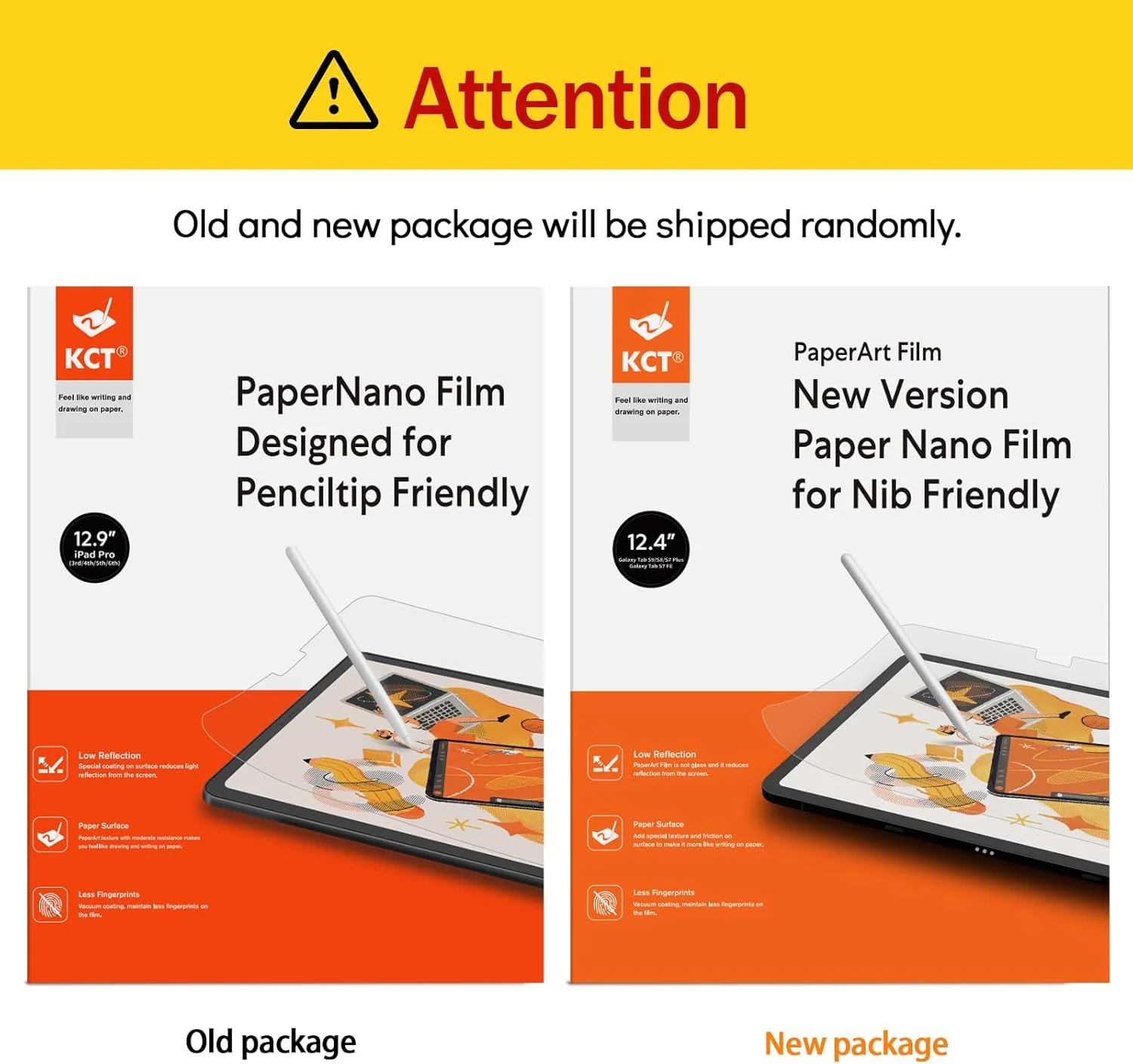 محافظ صفحه نمایش کاغذ مانند KCT، دو عددی، 12.4 اینچی، سازگار با Samsung Galaxy Tab S9 Plus/Tab S8 Plus/Tab S7 Plus/Tab S7 FE 2021، سازگار با قلم S، ضد انعکاس