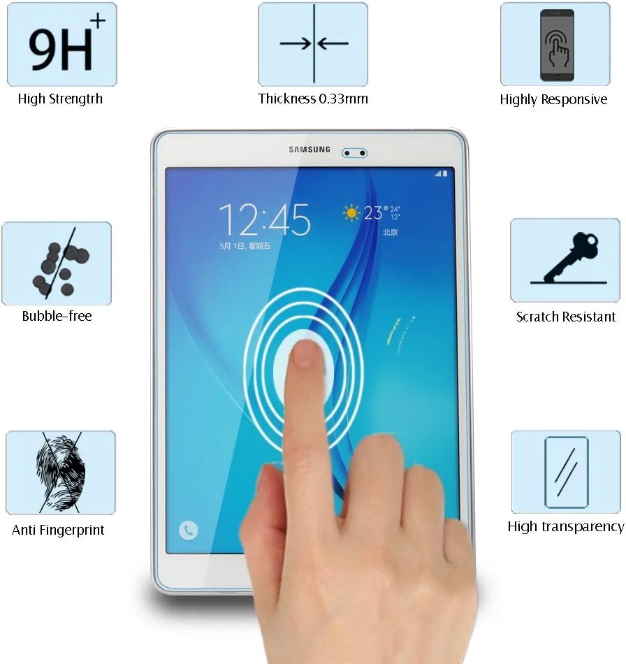 محافظ صفحه نمایش شیشه ای حرارت دیده ممتاز WEOFUN برای تبلت سامسونگ گلکسی تب A 9.7 مدل T550 T555 (لبه گرد 2.5D، 0.33 میلی متر)