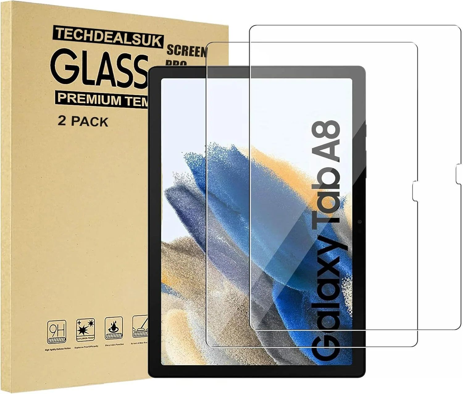 محافظ صفحه نمایش [بسته 2 عددی] TechDealsUK برای گلکسی تب A8 10.5 (2021) SM-X200/X205 شیشه حرارت دیده فوق العاده شفاف [ضد خش] [نصب آسان] [9H] برای سامسونگ تب A8 10.5