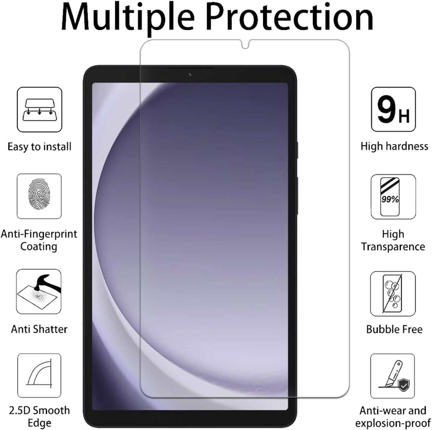 محافظ صفحه نمایش Vsjnk برای Samsung Galaxy Tab A9/SM-X110/X115 شیشه حرارت دیده 2 عددی، فیلم محافظ شفاف با سختی بالا برای Galaxy Tab A9