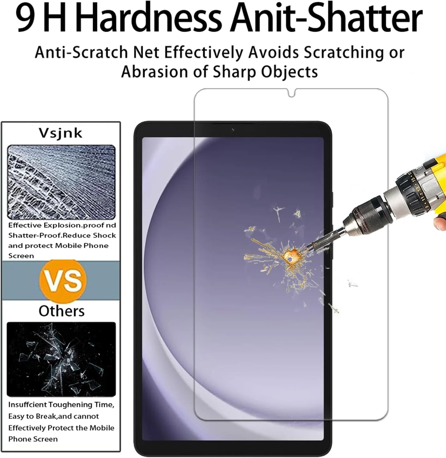 محافظ صفحه نمایش Vsjnk برای Samsung Galaxy Tab A9/SM-X110/X115 شیشه حرارت دیده 2 عددی، فیلم محافظ شفاف با سختی بالا برای Galaxy Tab A9