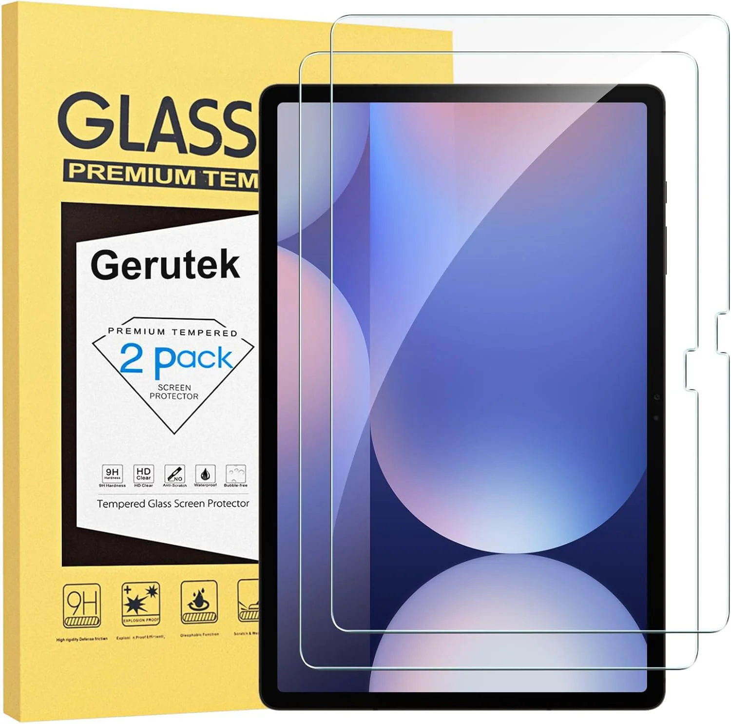 محافظ صفحه نمایش Gerutek برای تبلت سامسونگ گلکسی تب S9 FE پلاس/ S9 پلاس/ تب S7 FE/ تب S8 پلاس/ S7 پلاس، فیلم شیشه ای حرارت دیده سازگار با قلم S [فوق العاده شفاف] [ضد خش] برای تب S9 FE+/S9+/S7FE/S8+/S7+