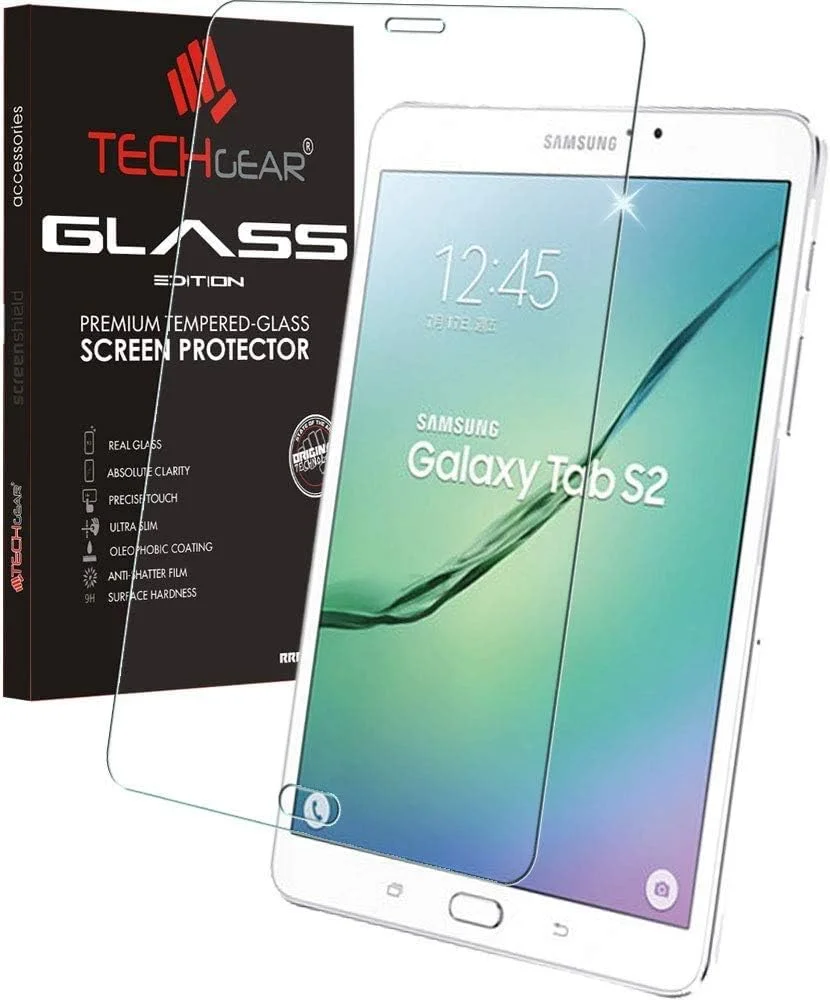 محافظ صفحه نمایش شیشه ای حرارت دیده TECHGEAR GLASS Edition مناسب برای تبلت سامسونگ گلکسی تب S2 8.0 اینچ LTE/4G (مدل های T713 و T715) - پوشش محافظ صفحه نمایش شیشه ای مقاوم سازگار با سامسونگ گلکسی تب S2 8 اینچ