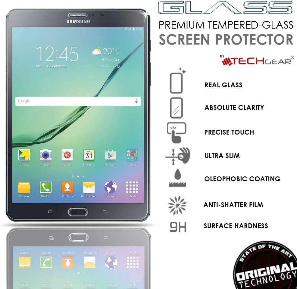 محافظ صفحه نمایش شیشه ای حرارت دیده TECHGEAR GLASS Edition مناسب برای تبلت سامسونگ گلکسی تب S2 8.0 اینچ LTE/4G (مدل های T713 و T715) - پوشش محافظ صفحه نمایش شیشه ای مقاوم سازگار با سامسونگ گلکسی تب S2 8 اینچ