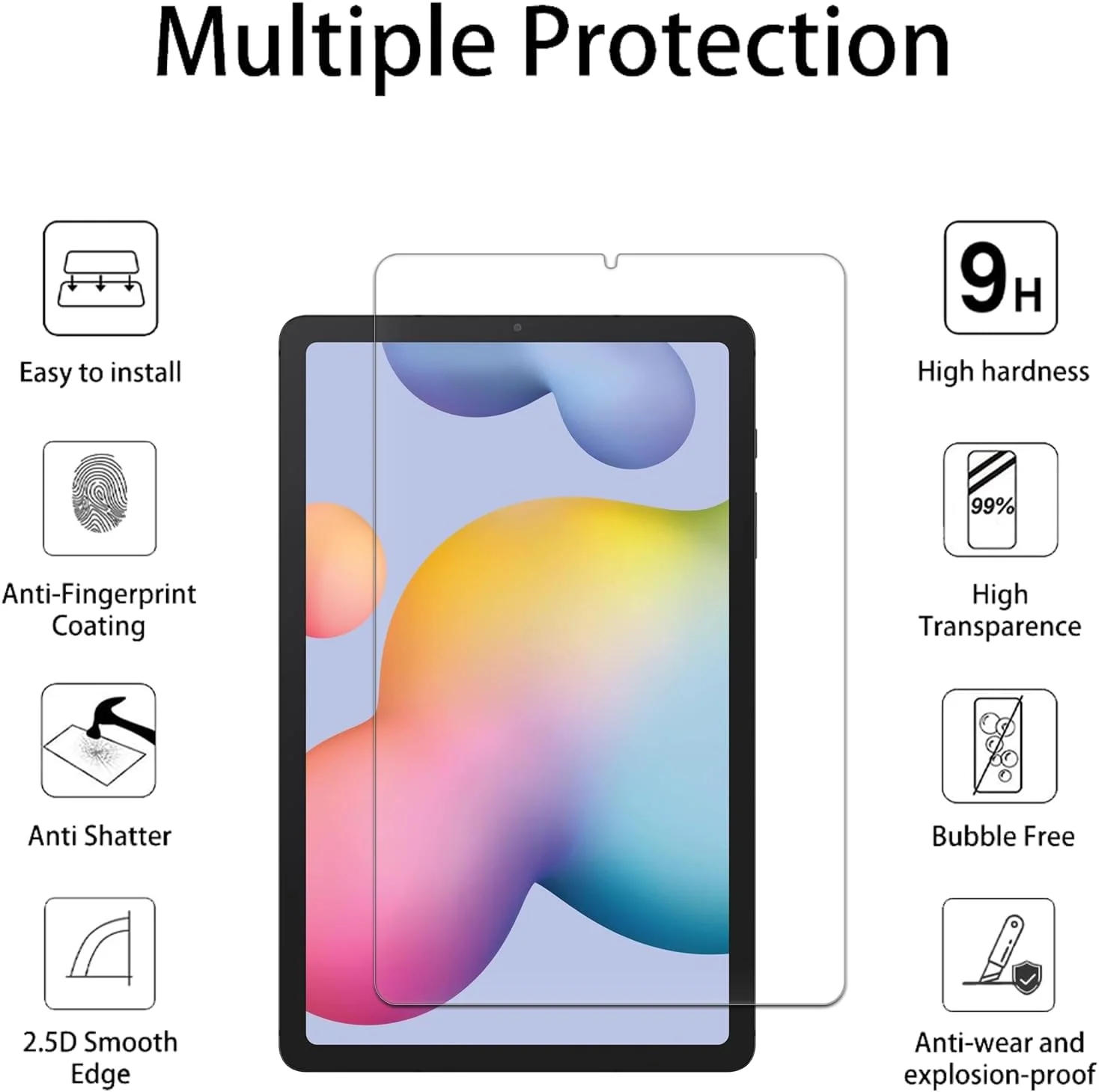 محافظ صفحه نمایش Vsjnk برای Samsung Galaxy Tab S6 lite 10.4 اینچ 2024/2022/2020 شیشه حرارت دیده 2 عددی، فیلم محافظ شفاف با سختی بالا برای SM-P620/P625/P613/P619/P610/P615