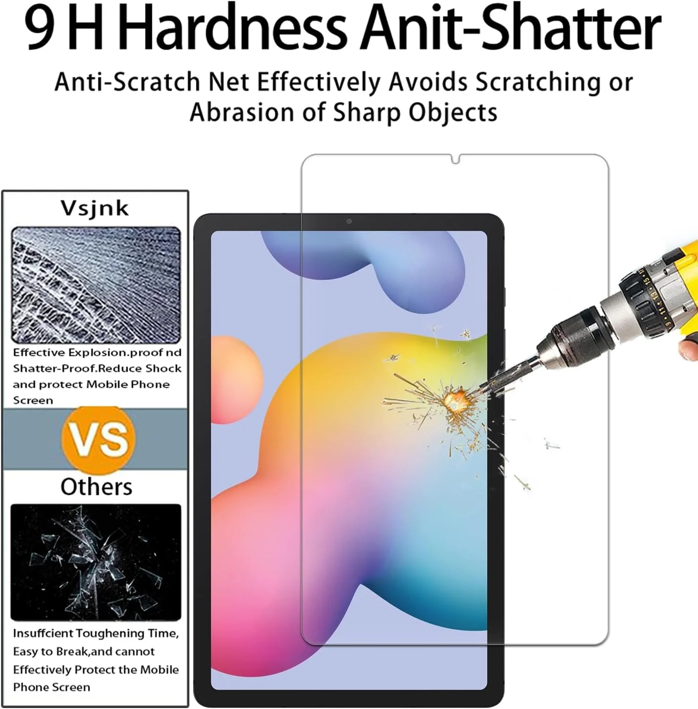 محافظ صفحه نمایش Vsjnk برای Samsung Galaxy Tab S6 lite 10.4 اینچ 2024/2022/2020 شیشه حرارت دیده 2 عددی، فیلم محافظ شفاف با سختی بالا برای SM-P620/P625/P613/P619/P610/P615