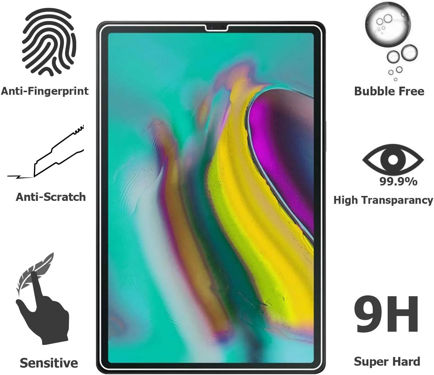 محافظ صفحه نمایش EpicGadget [بسته 2 عددی] برای گلکسی تب S5e SM-T720/T725، مقاوم در برابر خراش، بدون حباب، شیشه حرارت دیده برای تبلت سامسونگ گلکسی تب S5e با نمایشگر 10.5 اینچی (عرضه شده در سال 2019)