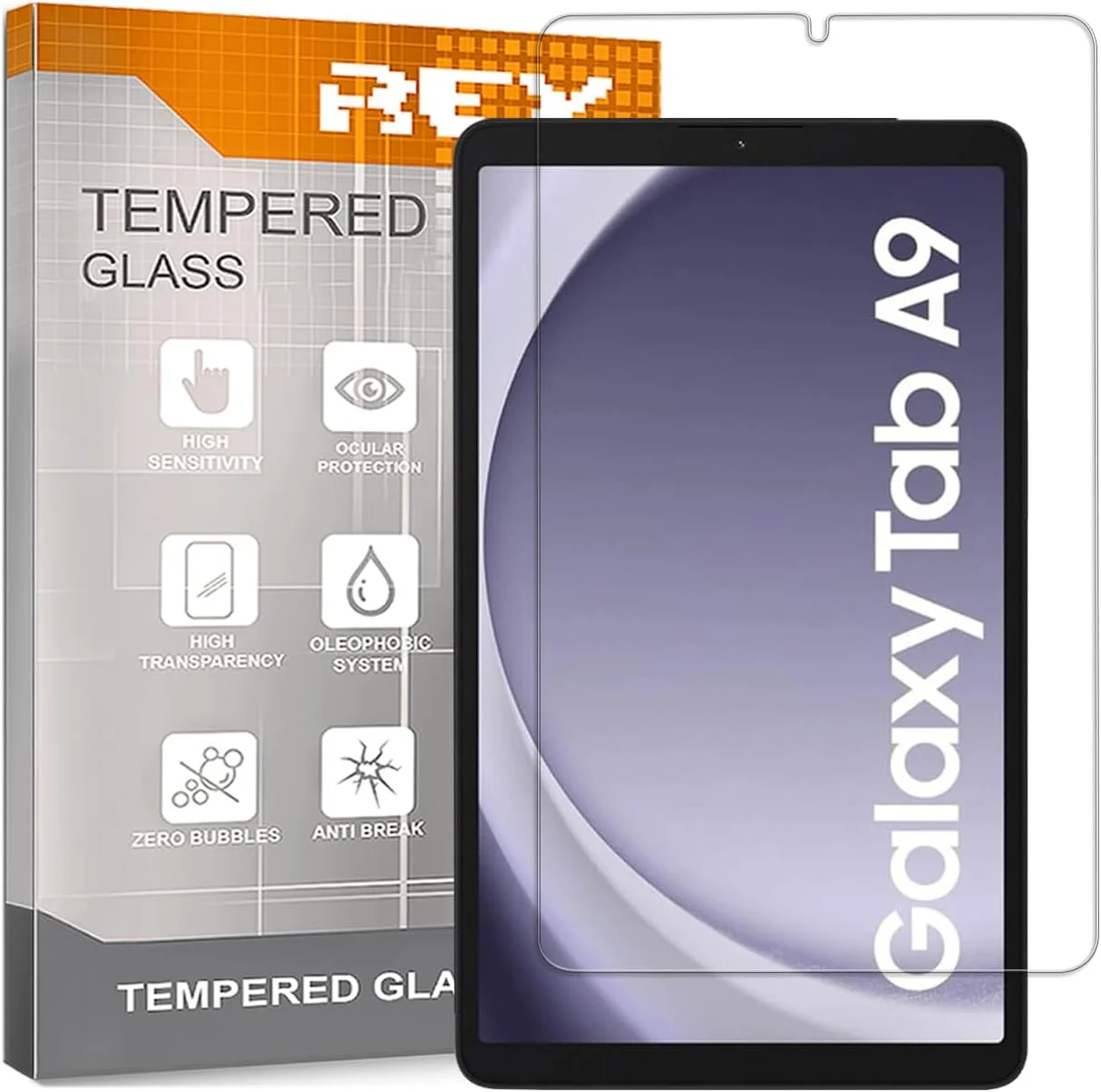 محافظ صفحه نمایش شیشه ای تمپرد REY برای تبلت سامسونگ گلکسی TAB A9 8.7 اینچ، محافظ صفحه نمایش، سختی 9H+، ضد خش، مقاوم در برابر لکه و حباب روغن