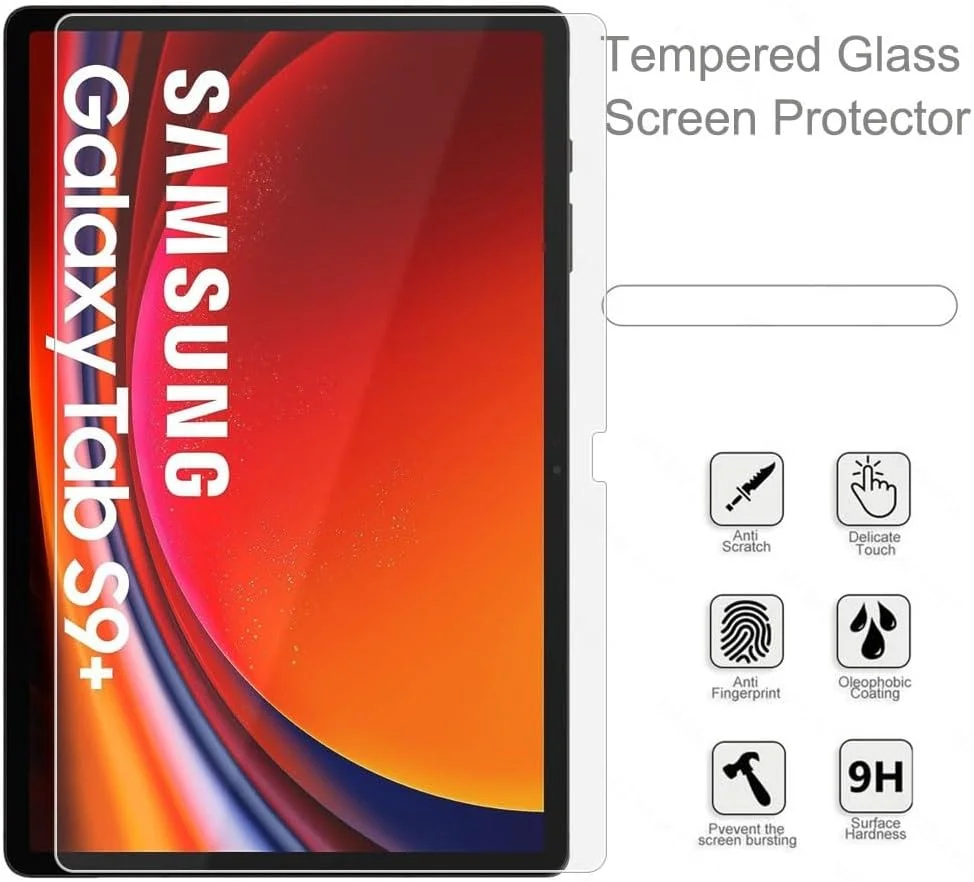 محافظ صفحه نمایش شیشه ای حرارت دیده برای تبلت سامسونگ گلکسی تب اس 9 پلاس 2023 [بدون حباب] [سختی 9H] محافظ ضد خش فیلم شیشه ای حرارت دیده برای سامسونگ گلکسی تب اس 9 پلاس [12.4 اینچ] شفاف