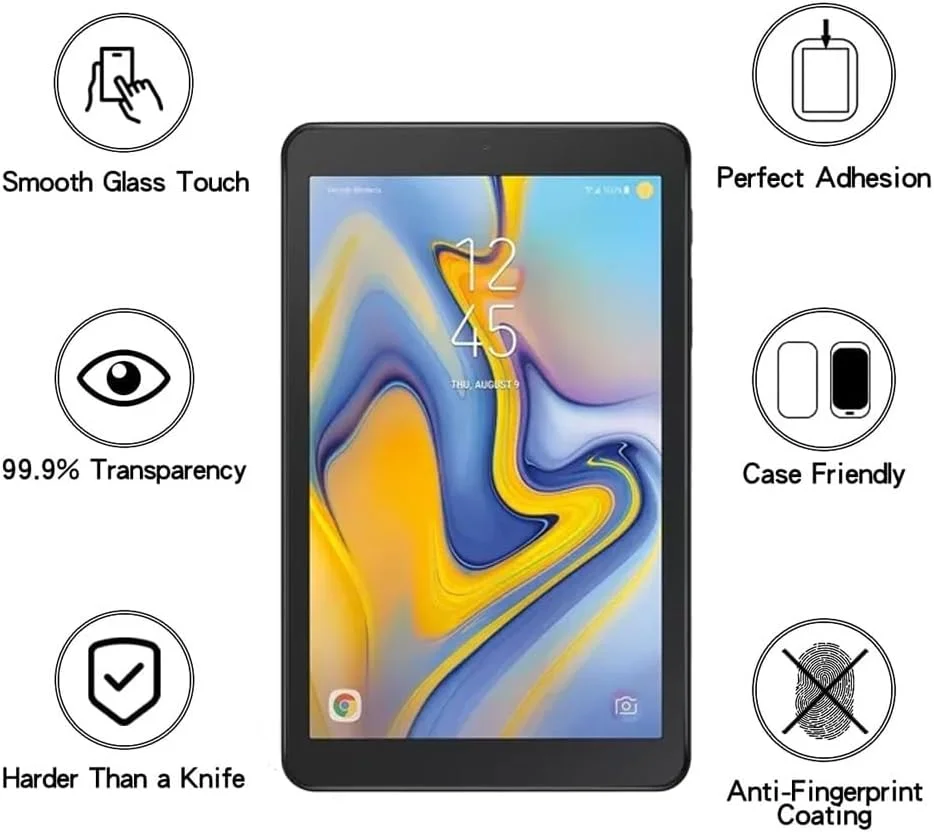 محافظ صفحه نمایش شونویگ (2 عددی) برای تبلت سامسونگ گلکسی تب A 8.0 اینچ (مدل SM-T387)، شیشه حرارت دیده، سختی 9H، ضد خش، بدون حباب، نصب آسان و سازگار با قاب