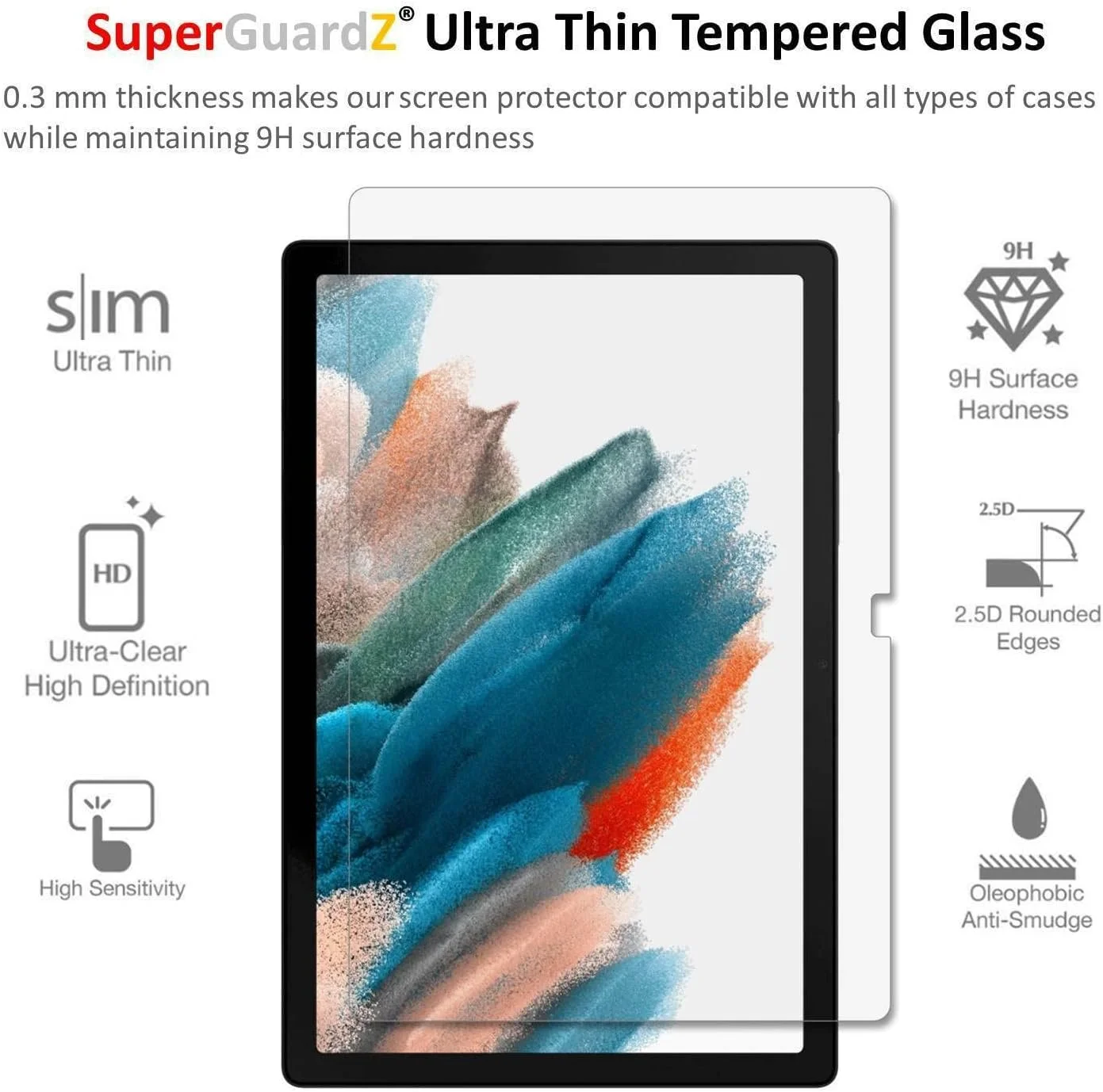محافظ صفحه نمایش شیشه ای حرارت دیده سوپرگاردز [2 عددی] برای تبلت سامسونگ گلکسی تب A8 10.5 (2021)، ضد نور آبی، محافظت از چشم، شفافیت HD، ضد خش، ضد ضربه