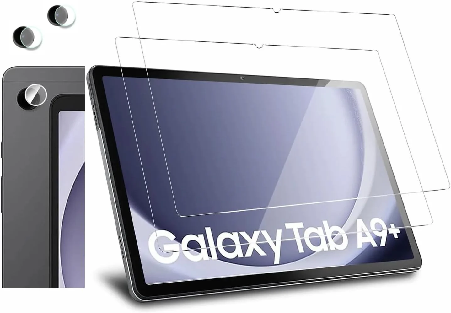 محافظ صفحه نمایش شیشه ای JENKEM سازگار با تبلت سامسونگ گلکسی تب A9 پلاس 2023 سایز 11 اینچ (2 عدد) به همراه محافظ لنز دوربین