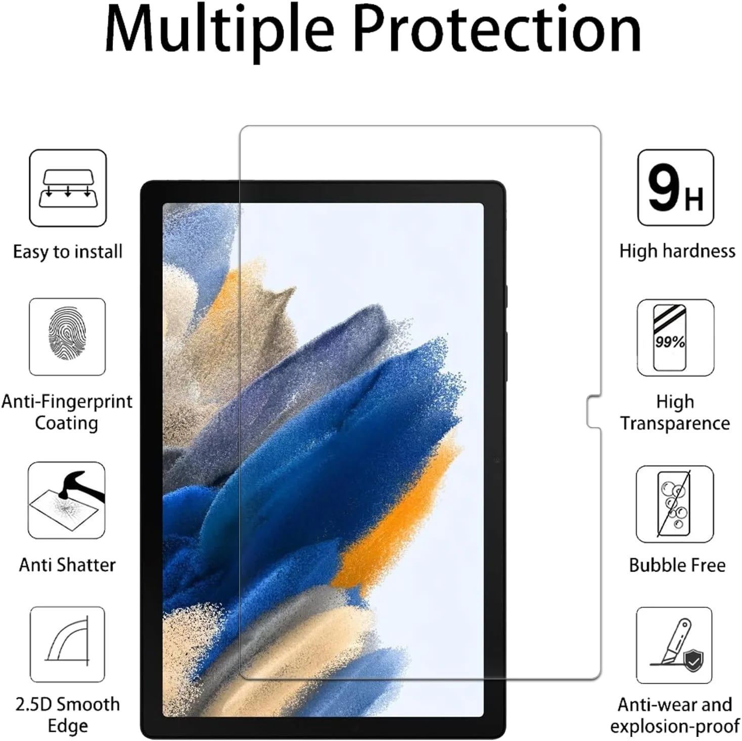 محافظ صفحه نمایش Vsjnk برای تبلت سامسونگ گلکسی تب A8 10.5 اینچ، شیشه حرارت دیده، بسته 2 عددی، فیلم محافظ شفاف با سختی بالا برای SM-X200/X205