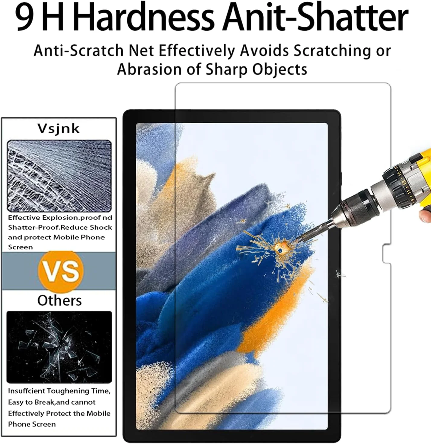 محافظ صفحه نمایش Vsjnk برای تبلت سامسونگ گلکسی تب A8 10.5 اینچ، شیشه حرارت دیده، بسته 2 عددی، فیلم محافظ شفاف با سختی بالا برای SM-X200/X205