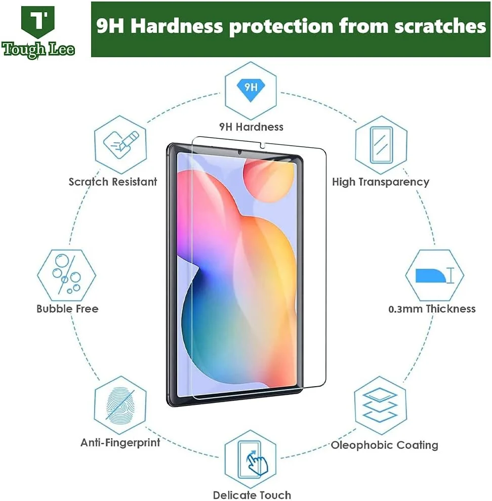 محافظ صفحه نمایش شیشه ای سخت Tough Lee برای تبلت سامسونگ گلکسی تب S6 لایت 10.4 اینچ 2020 (SM-P610 / P615) (سازگار با قلم S) (بسته 1 عددی) (همراه با کیت نصب آسان)