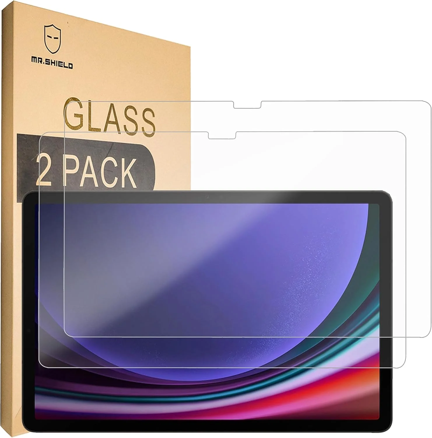 محافظ صفحه نمایش Mr.Shield برای تبلت سامسونگ گلکسی تب S9+ / گلکسی تب S9 پلاس 12.4 اینچی، شیشه حرارت دیده [سختی 9H] [2 عدد] محافظ صفحه نمایش بدون حباب