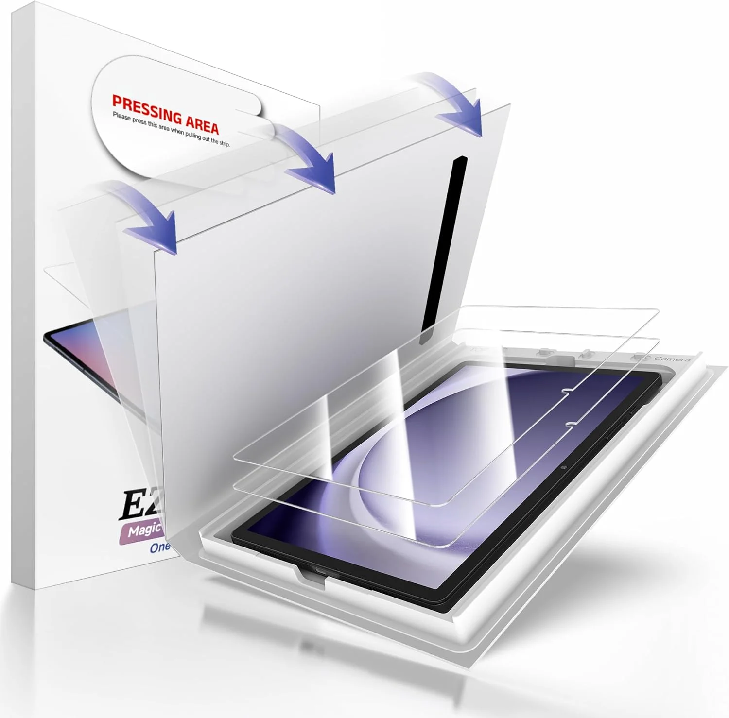 محافظ صفحه نمایش 2 عددی EZ-GLAZ برای سامسونگ A9 پلاس، شیشه حرارت دیده با سختی 9H+، دارای سینی نصب آسان، مقاوم در برابر خراش، پشتیبانی از قلم اپل، سازگار با قاب، شفافیت HD