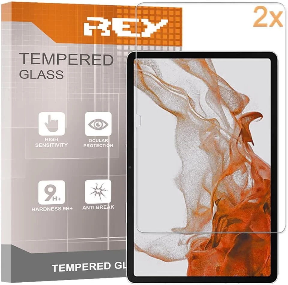 محافظ صفحه نمایش REY، بسته 2 عددی، مناسب برای تبلت سامسونگ گلکسی تب S8+ 5G/WI-FI با صفحه نمایش 12.4 اینچ، شیشه حرارت دیده ممتاز