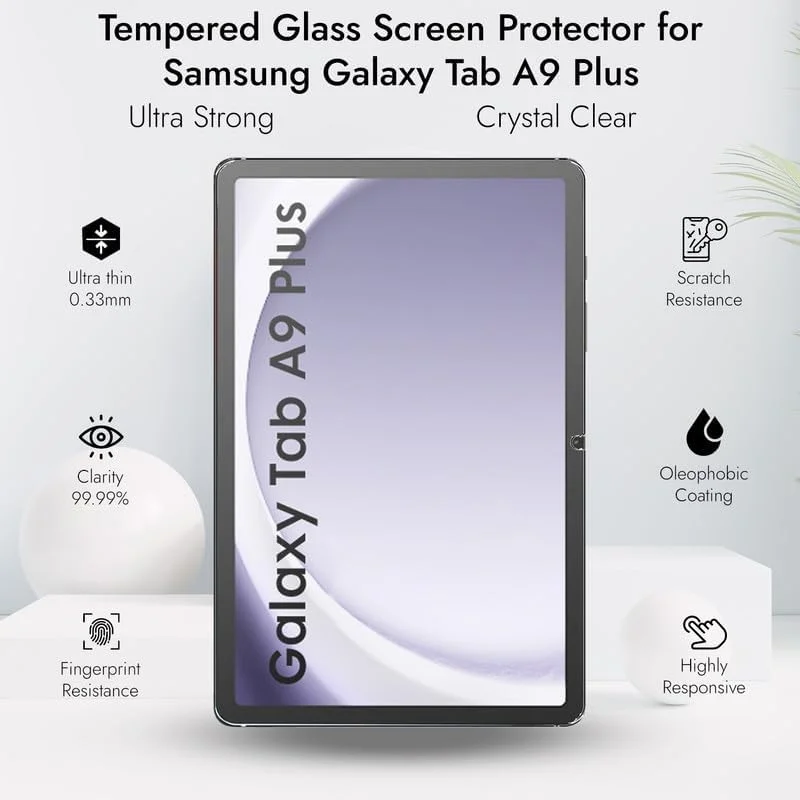 محافظ صفحه نمایش شیشه ای حرارت دیده پریمیوم Robustrion برای تبلت سامسونگ Tab A9 Plus 11 اینچ مناسب برای تبلت سامسونگ گلکسی Tab A9 Plus / A9+ مدل [SM-X210/X216] [ضد خش] و [ضد لک] - بسته 1 عددی