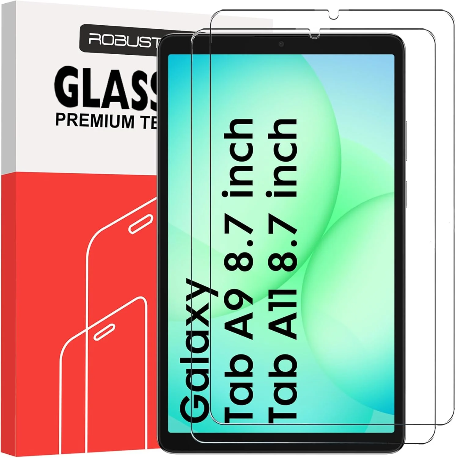 محافظ صفحه نمایش شیشه ای حرارت دیده Robustrion (بسته 2 عددی) برای تبلت سامسونگ Tab A9 با اندازه 8.7 اینچ [ضد خش] و [ضد لک]