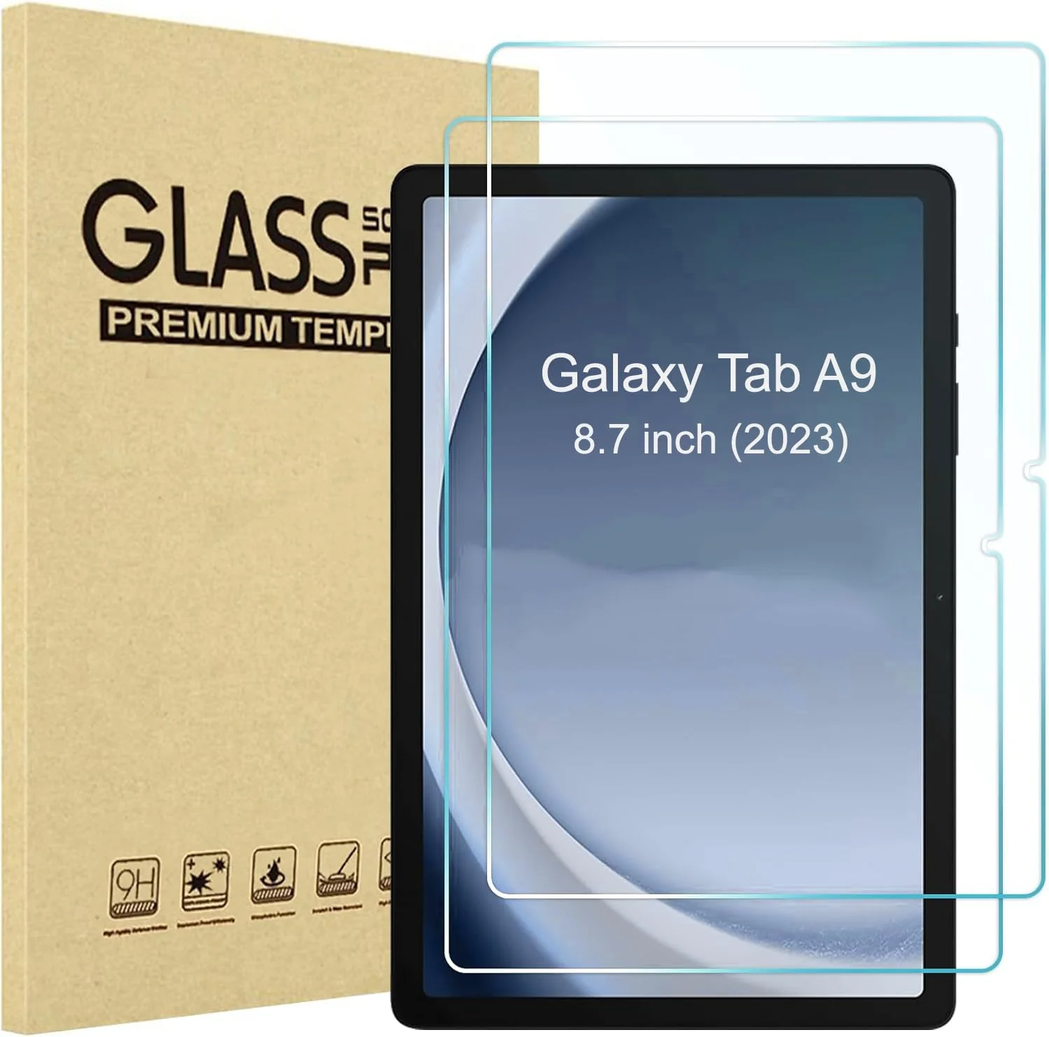 محافظ صفحه نمایش شیشه ای حرارت دیده برای تبلت سامسونگ Tab A9 8.7 اینچ (2023)، مدل SM-X110 / X115 - ضد خش، وضوح HD، نصب آسان