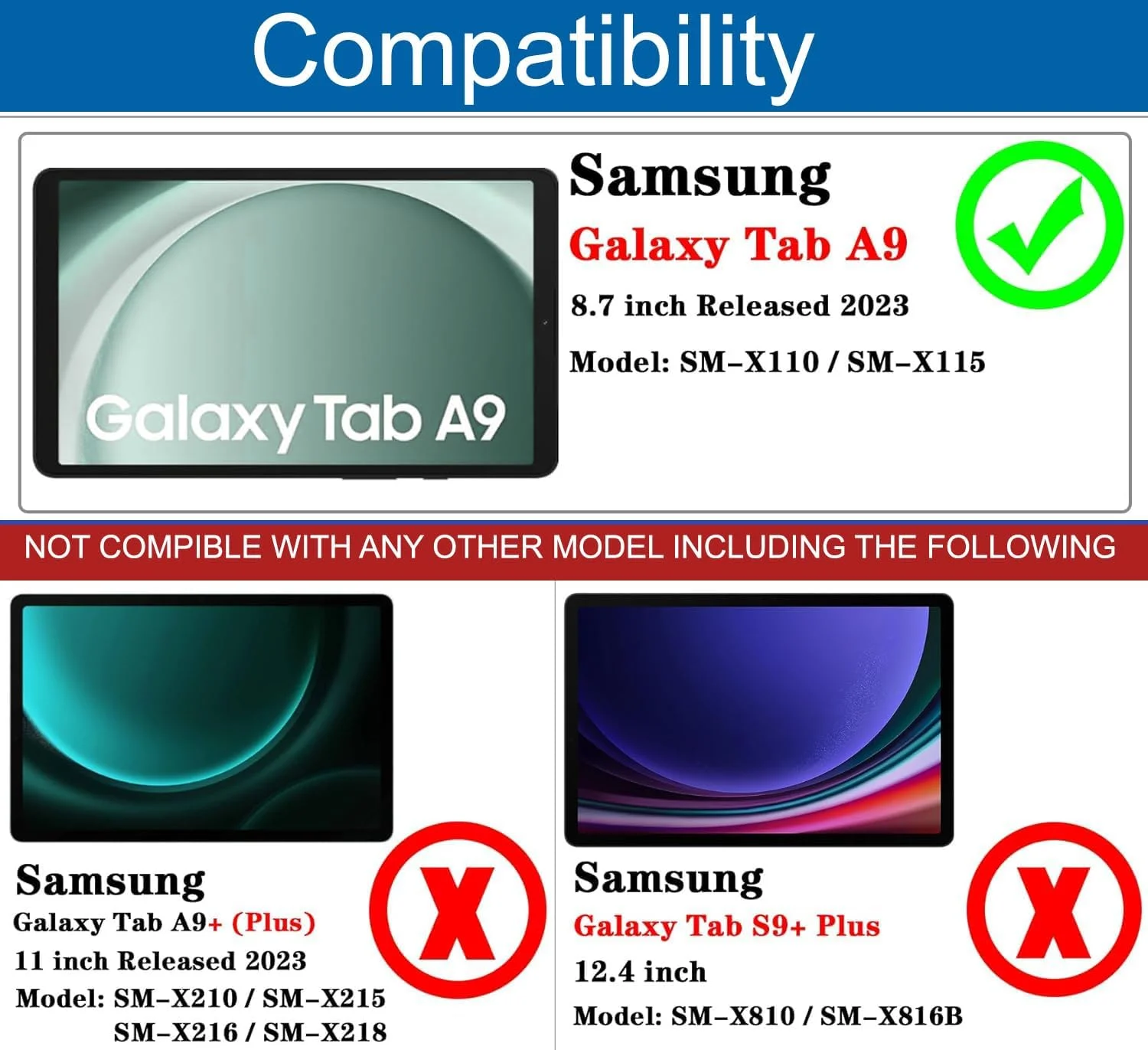 محافظ صفحه نمایش شیشه ای حرارت دیده برای تبلت سامسونگ Tab A9 8.7 اینچ (2023)، مدل SM-X110 / X115 - ضد خش، وضوح HD، نصب آسان