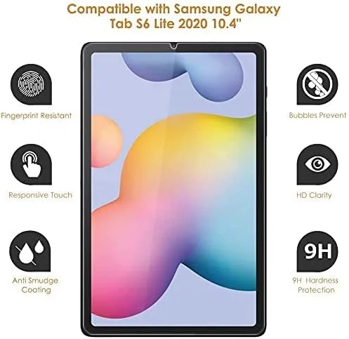 محافظ صفحه نمایش AWH برای تبلت سامسونگ Tab S6 Lite 10.4 اینچ 2020 (SM-P610/P615)، فیلم شیشه ای حرارت دیده شفاف با وضوح بالا سازگار با گلکسی S6 Lite 10.4 اینچ (2020) [2 عدد]