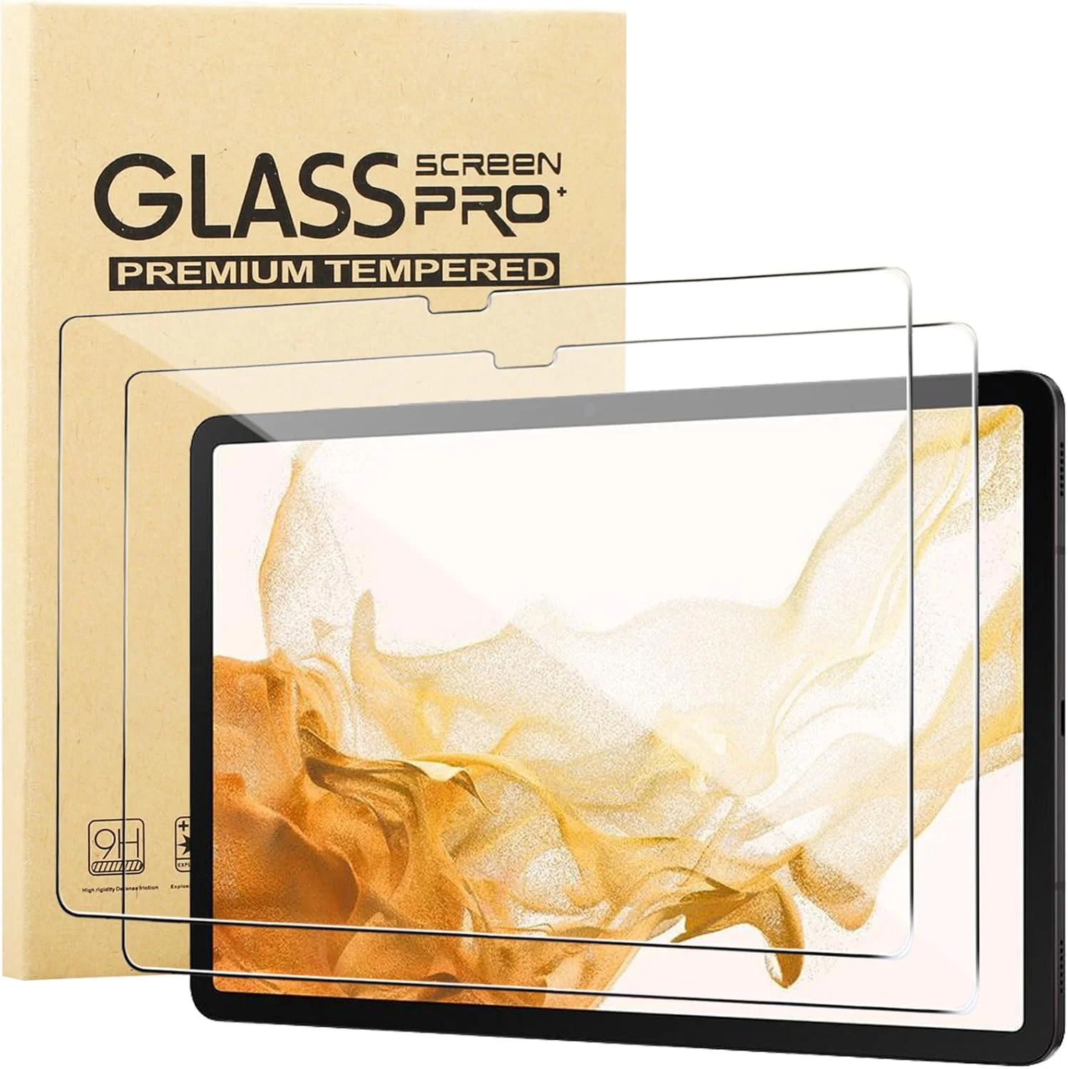 محافظ صفحه نمایش KUSINHOKA برای Samsung Galaxy Tab S9 Plus، [2 عدد] فیلم شیشه ای حرارت دیده ضد خش، سختی بالا، بدون حباب، محافظ صفحه نمایش تبلت شیشه ای حرارت دیده شفاف HD