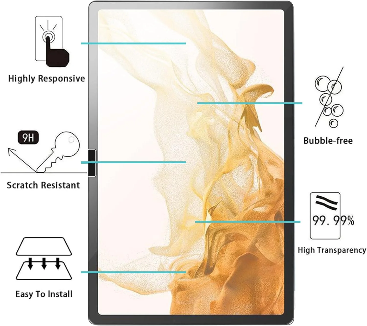 محافظ صفحه نمایش KUSINHOKA برای Samsung Galaxy Tab S9 Plus، [2 عدد] فیلم شیشه ای حرارت دیده ضد خش، سختی بالا، بدون حباب، محافظ صفحه نمایش تبلت شیشه ای حرارت دیده شفاف HD
