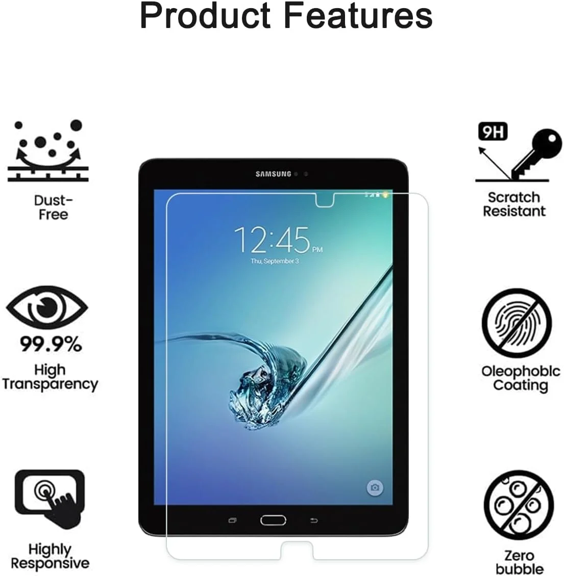 محافظ صفحه نمایش شیشه ای حرارت دیده برای تبلت 9.7 اینچی سامسونگ گلکسی تب S2 مدل های SM-T810 T811 T813 T815 T819، سختی 9H، ضد خش، سازگار با قاب، بدون حباب (2 عدد) محافظ صفحه نمایش شیشه ای حرارت دیده برای تبلت 9.7 اینچی سامسونگ گلکسی تب S2 مدل های SM-T810 T811 T813 T815 T819، سختی 9H، ضد خش، سازگار با قاب، بدون حباب (2 عدد)