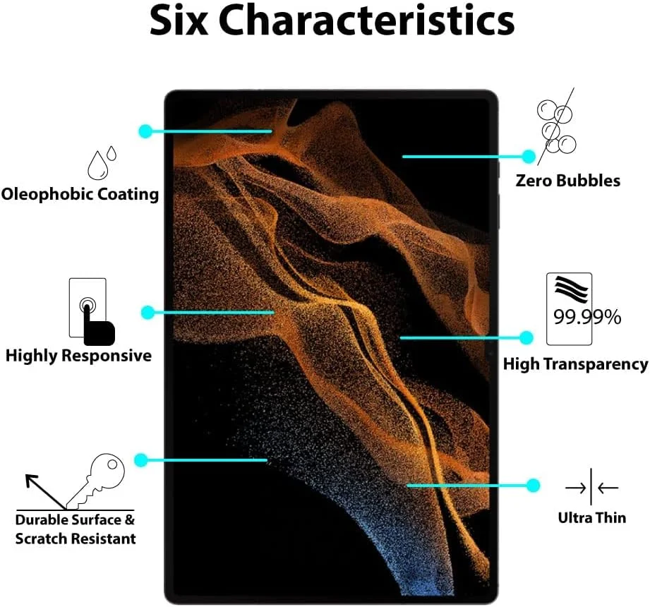 محافظ صفحه نمایش AWH سازگار با تبلت سامسونگ گلکسی تب S8 Ultra [بسته 2 عددی]، عرضه شده در [2022] [14.6 اینچ]، SM-X906، SM-X900، فیلم شیشه ای سخت شده با سختی 9H [پوشش کامل HD]