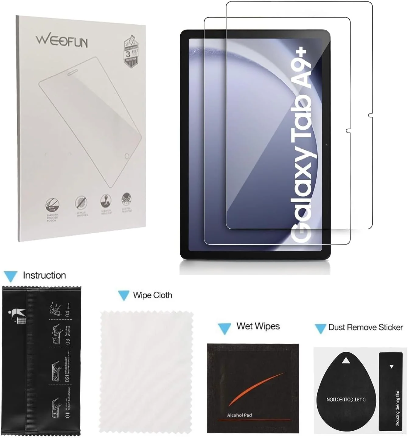 محافظ صفحه نمایش WEOFUN بسته 2 عددی برای تبلت سامسونگ گلکسی تب A9 پلاس/تب A9+ 11 اینچ 2023، شیشه حرارت دیده، ضد خش، شفافیت HD، بدون حباب محافظ صفحه نمایش WEOFUN بسته 2 عددی برای تبلت سامسونگ گلکسی تب A9 پلاس/تب A9+ 11 اینچ 2023، شیشه حرارت دیده، ضد خش، شفافیت HD، بدون حباب