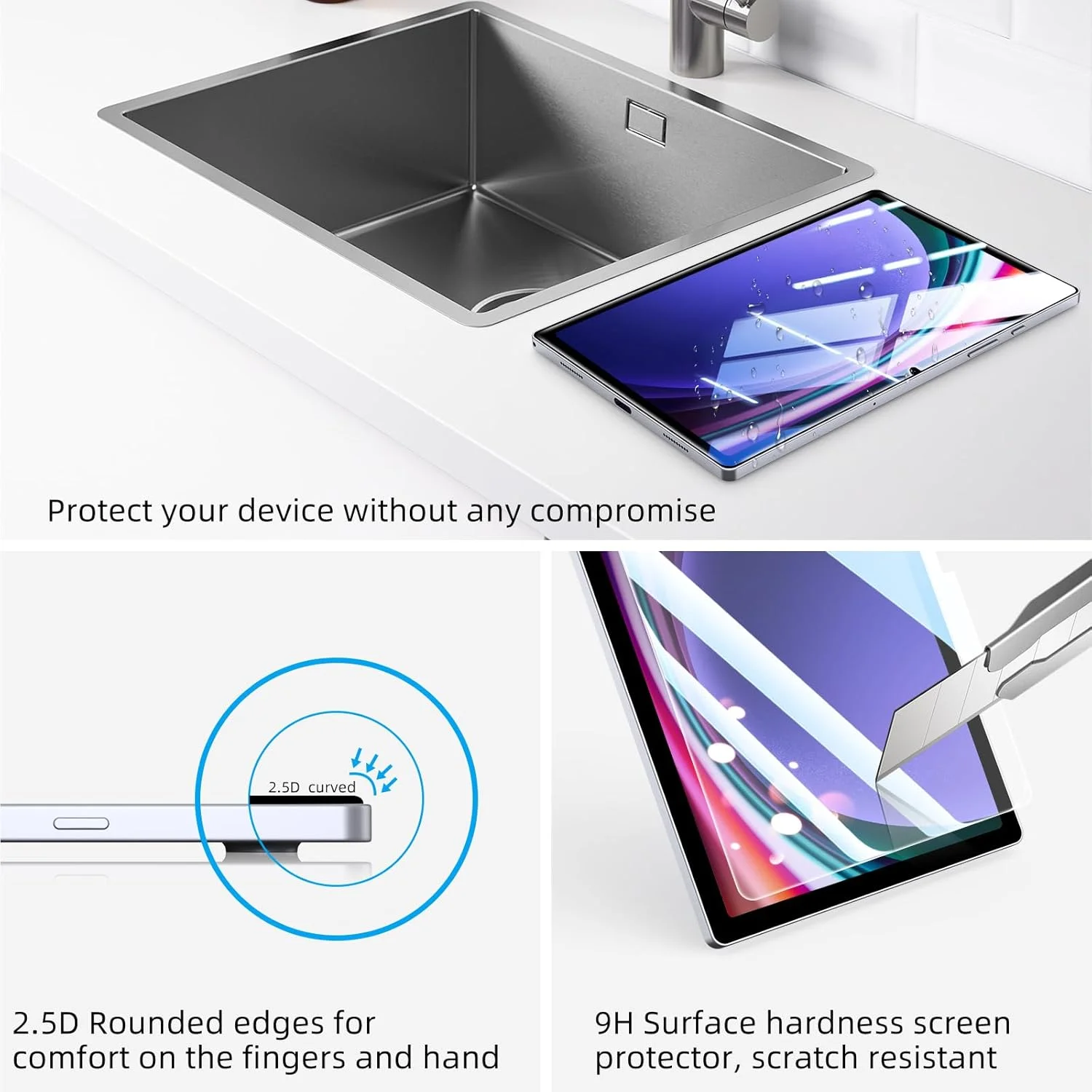 محافظ صفحه نمایش JUQITECH بسته 2 عددی برای تبلت سامسونگ گلکسی تب S9 FE 10.9 اینچ S9 S8 S7 11 اینچ، فیلم شیشه ای حرارت دیده با وضوح HD و سختی 9H برای تب 10.9" 11" (2023/2022/2020)