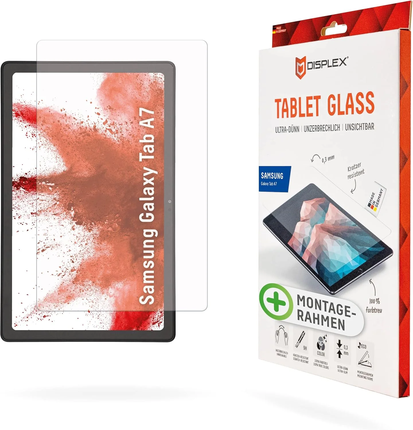 محافظ شیشه ای تبلت سامسونگ گلکسی تب A7 دیسپلکس (9H) با فریم نصب اکو L شکل، نشکن، فوق العاده نازک و نامرئی