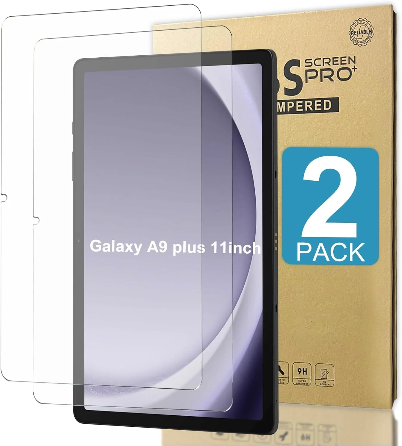 محافظ صفحه نمایش 2 عددی برای سامسونگ گلکسی A9 پلاس (11 اینچ) 2023، محافظ صفحه نمایش شیشه ای حرارت دیده برای تبلت گلکسی تب A9+ 5G SM-X210/X216/X218، مقاوم در برابر خراش، بدون حباب، سازگار با قلم S، سختی 9H