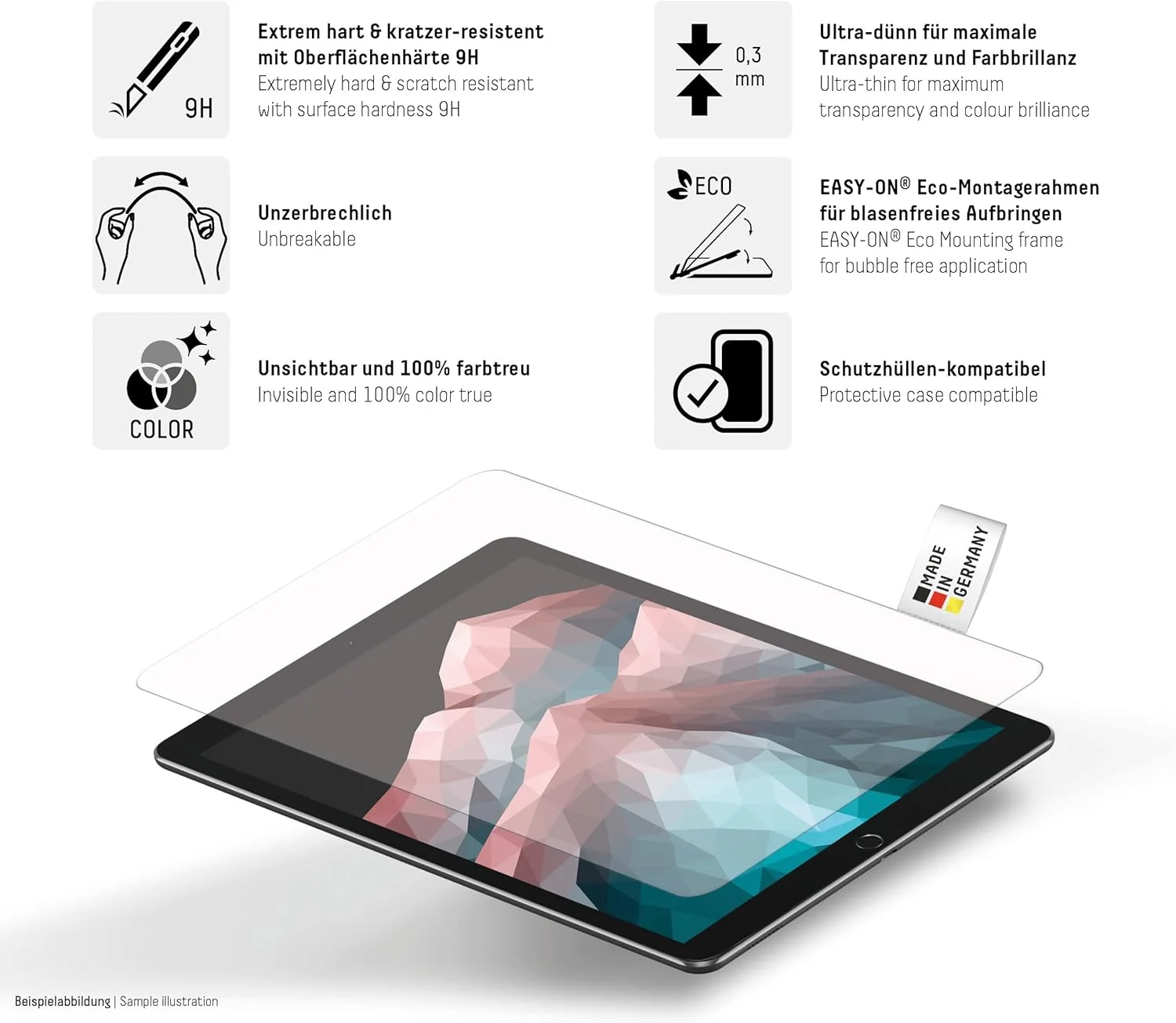 محافظ شیشه ای تبلت سامسونگ گلکسی تب A7 دیسپلکس (9H) با فریم نصب اکو L شکل، نشکن، فوق العاده نازک و نامرئی