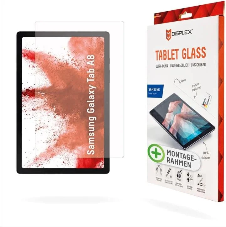 محافظ صفحه نمایش شیشه ای تبلت سامسونگ گلکسی تب A8 دیسپلکس (9H) با فریم نصب سازگار با محیط زیست، مدل L شکل، نشکن، فوق العاده نازک و نامرئی