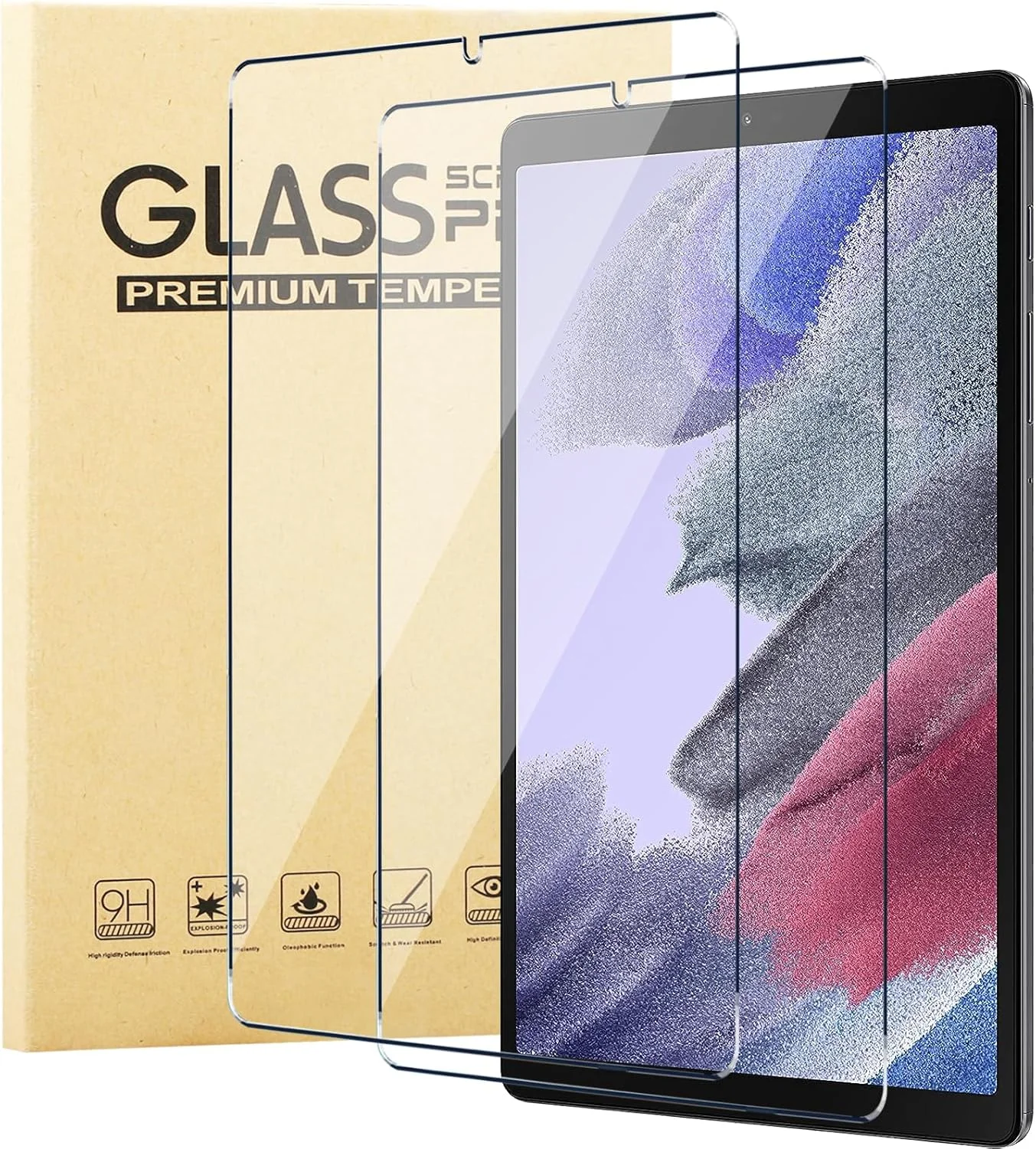 محافظ صفحه نمایش KUSINHOKA برای تبلت سامسونگ گلکسی تب A9 (8 اینچ)، [2 عدد] فیلم شیشه ای حرارت دیده ضد خش، سختی بالا، بدون حباب، محافظ صفحه نمایش شیشه ای حرارت دیده شفاف HD