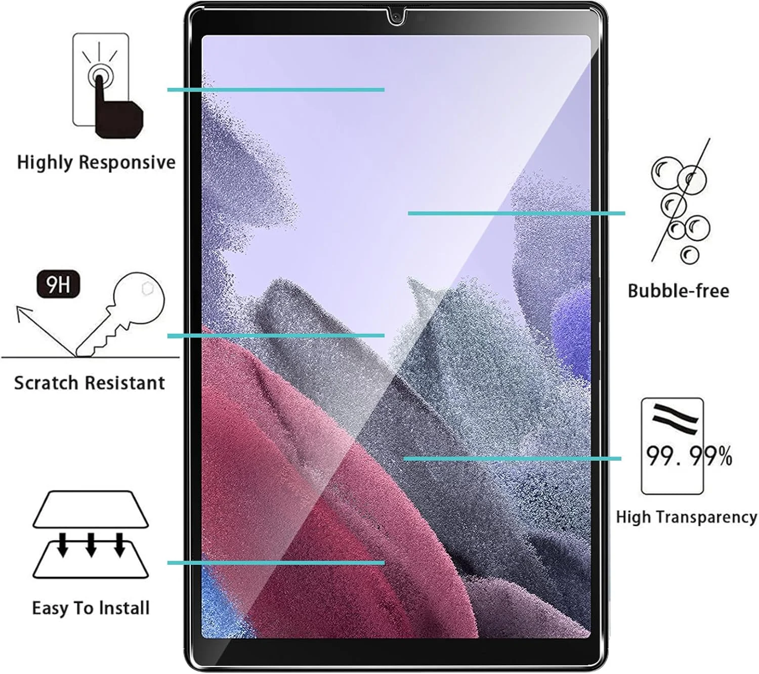 محافظ صفحه نمایش KUSINHOKA برای تبلت سامسونگ گلکسی تب A9 (8 اینچ)، [2 عدد] فیلم شیشه ای حرارت دیده ضد خش، سختی بالا، بدون حباب، محافظ صفحه نمایش شیشه ای حرارت دیده شفاف HD