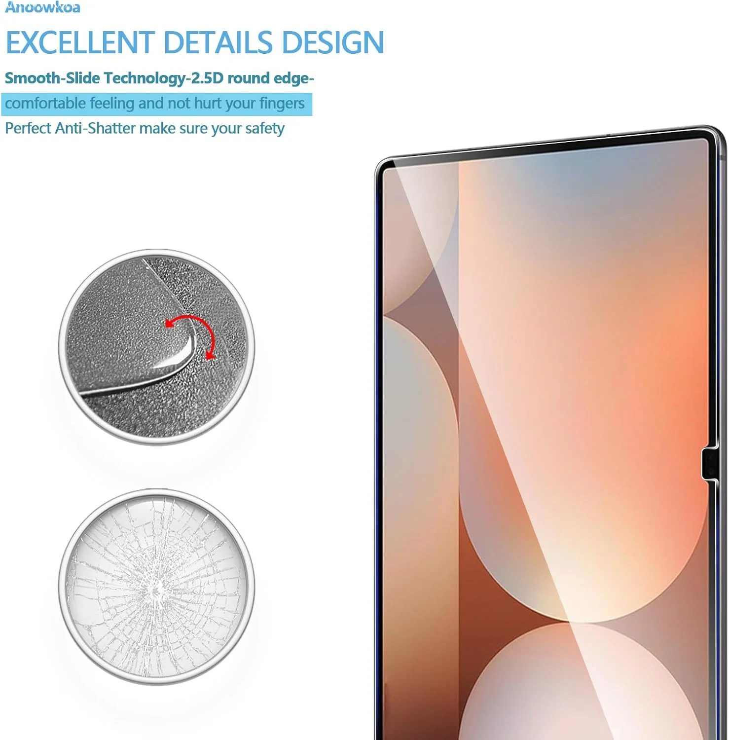 محافظ صفحه نمایش آنووکوا برای تبلت سامسونگ گلکسی تب S11 Ultra سایز 14.6 اینچ، شیشه حرارت دیده، پوشش محافظ فیلم تبلت - شیشه اصل - نصب فوق العاده آسان با یک فشار