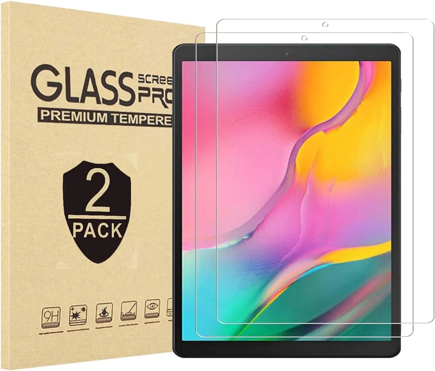 محافظ صفحه نمایش شیشه ای Gjinniuk [بسته 2 عددی] برای تبلت گلکسی تب A 10.1 اینچ 2019 مدل SM-T510/T515/T517، محافظ صفحه نمایش شیشه حرارت دیده برای تبلت سامسونگ تب A 10.1 ضد خش سختی 9H بدون حباب شفاف