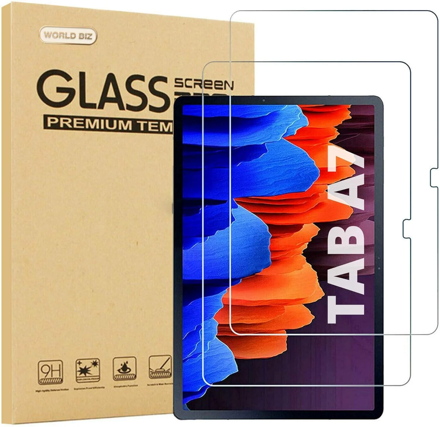 محافظ صفحه نمایش [بسته 2 عددی] ورلد بیز برای تبلت سامسونگ گلکسی تب A7 10.4 اینچ 2020 مدل SM-T500/T505/T507، شیشه حرارت دیده، سختی 9H، مقاوم در برابر شکستن، کیفیت بالا برای گلکسی تب A7 10.4 اینچ