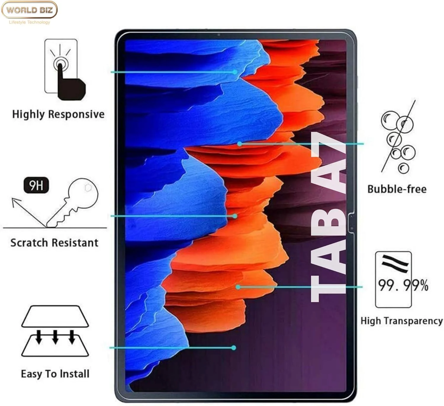 محافظ صفحه نمایش [بسته 2 عددی] ورلد بیز برای تبلت سامسونگ گلکسی تب A7 10.4 اینچ 2020 مدل SM-T500/T505/T507، شیشه حرارت دیده، سختی 9H، مقاوم در برابر شکستن، کیفیت بالا برای گلکسی تب A7 10.4 اینچ