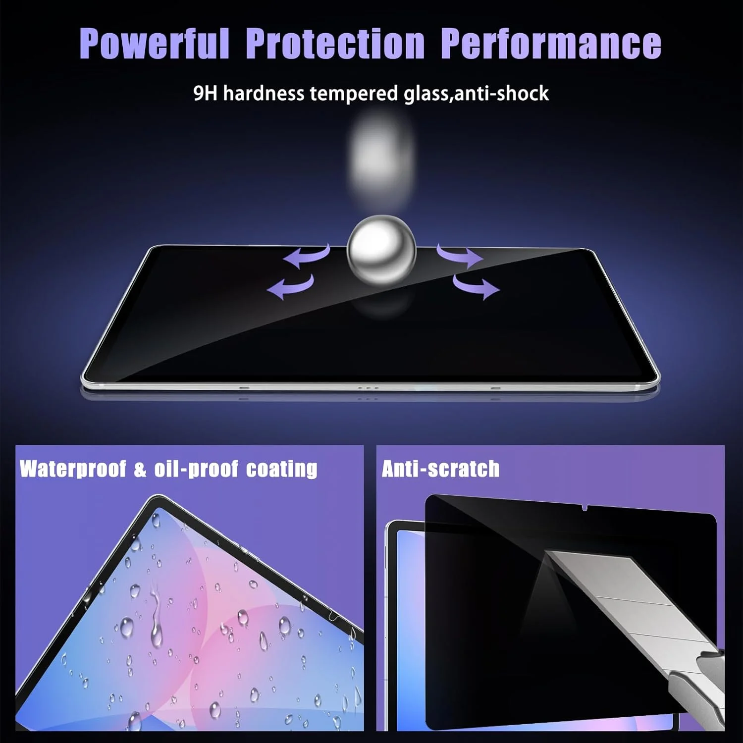 محافظ صفحه نمایش حریم خصوصی 180 درجه ToVioc برای Samsung Galaxy Tab S10 FE/S7/S8، فیلم سخت شده تبلت با سختی 9H، محافظ صفحه نمایش ضد جاسوسی برای Galaxy Tab S10 FE/S7/S8