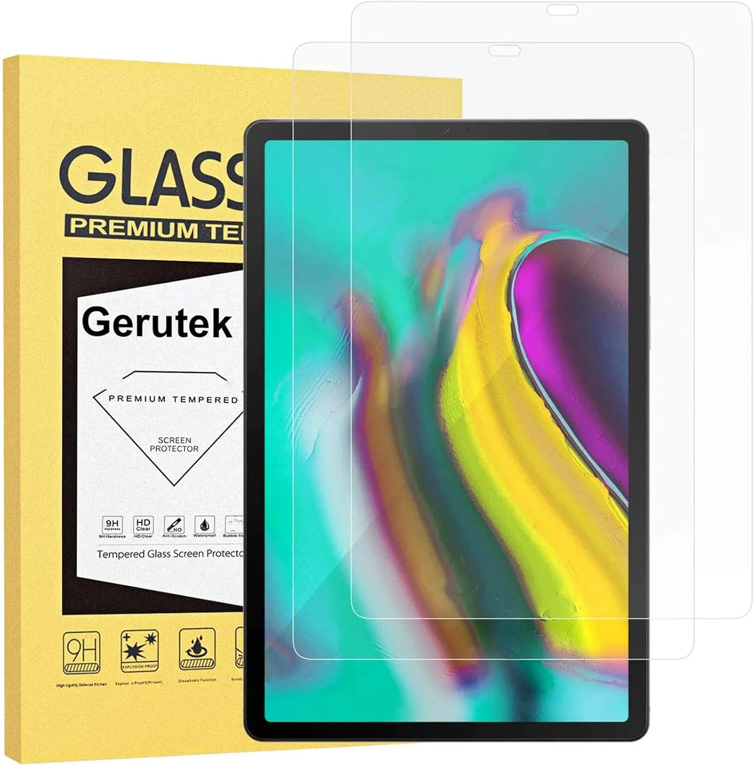محافظ صفحه نمایش Gerutek بسته 2 عددی برای تبلت سامسونگ گلکسی تب S5e/S6 10.5 اینچی، SM-T720/T725، SM-T860/865، محافظ صفحه نمایش شیشه ای حرارت دیده [فوق العاده شفاف] [ضد خش] [بدون حباب] برای گلکسی S6/S5e