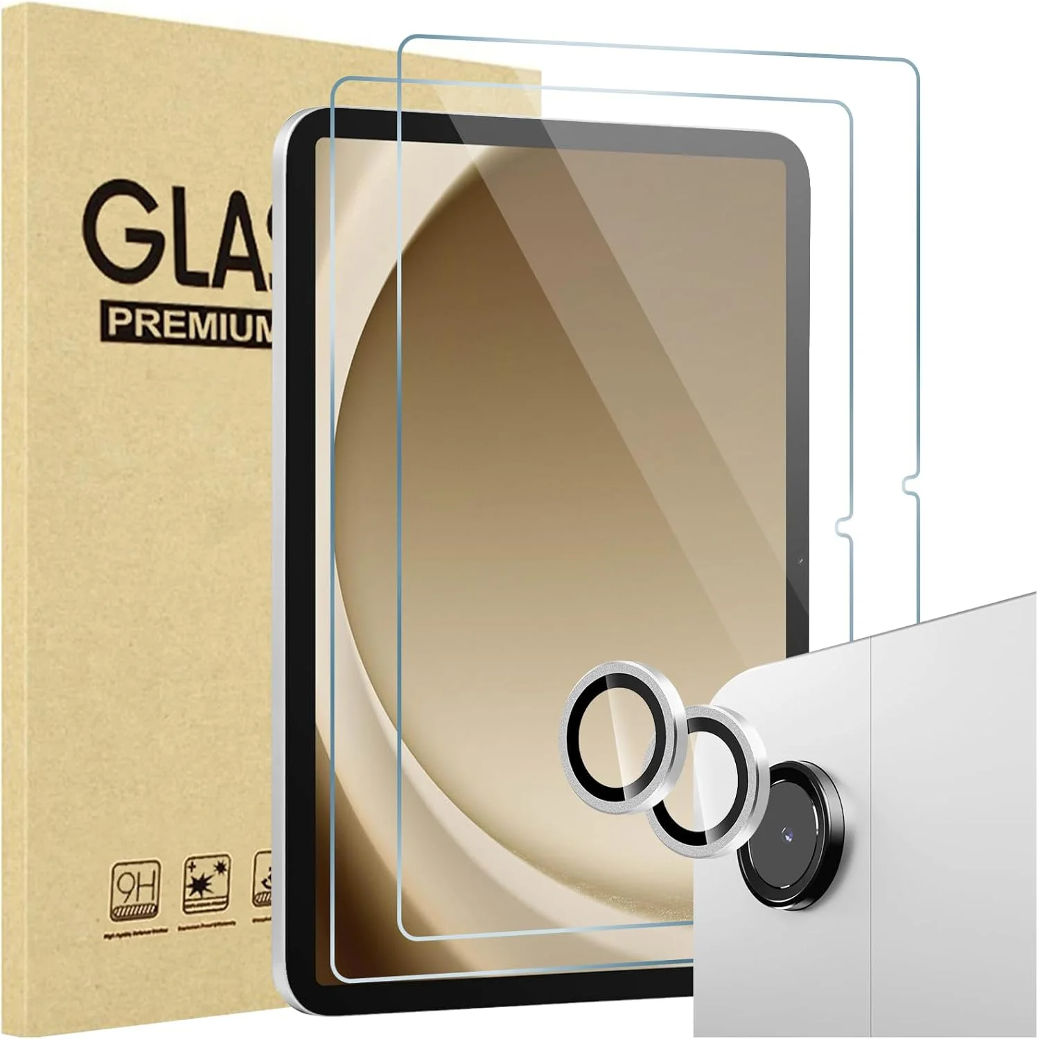 محافظ صفحه نمایش ProCase بسته 2 عددی برای تبلت Galaxy Tab A9 Plus 11 اینچ 2023 + محافظ لنز دوربین بسته 2 عددی همرنگ تبلت، فیلم شیشه ای حرارت دیده HD برای Tab A9+ 5G 11 اینچی مدل SM-X210/X216/X218 - نقره ای