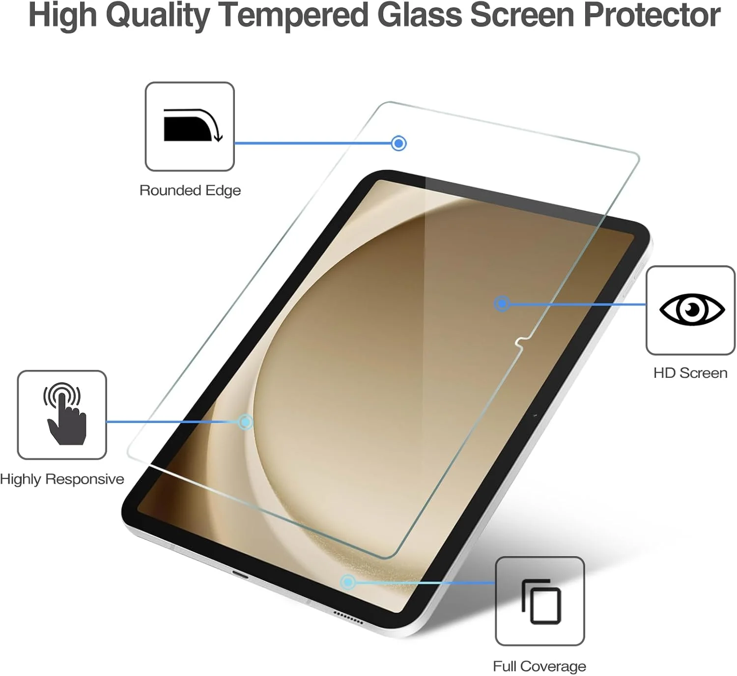 محافظ صفحه نمایش ProCase بسته 2 عددی برای تبلت Galaxy Tab A9 Plus 11 اینچ 2023 + محافظ لنز دوربین بسته 2 عددی همرنگ تبلت، فیلم شیشه ای حرارت دیده HD برای Tab A9+ 5G 11 اینچی مدل SM-X210/X216/X218 - نقره ای